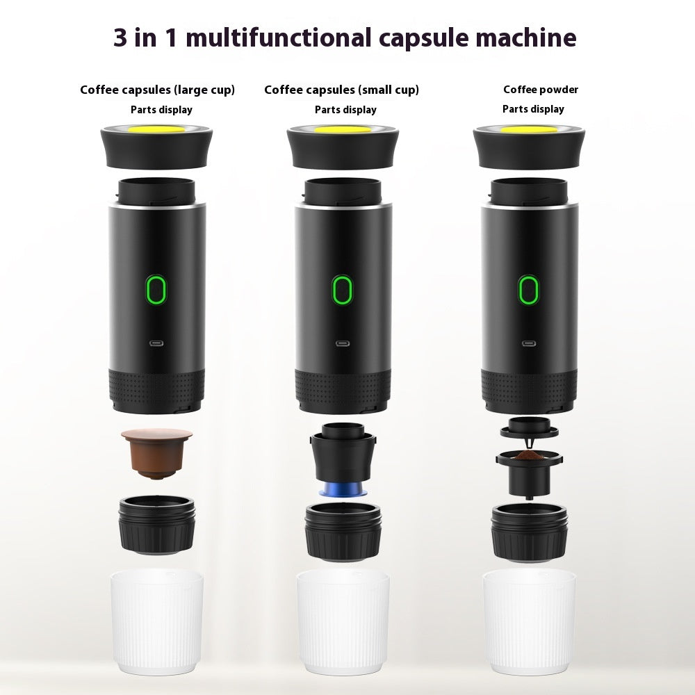 Portable 3-in-1 Espresso Coffee Maker – Travel Coffee Grinder & Capsule Machine
